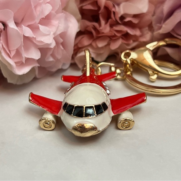 Beautiful Red and White Crystal Airplane Keychain Charm - Picture 6 of 16